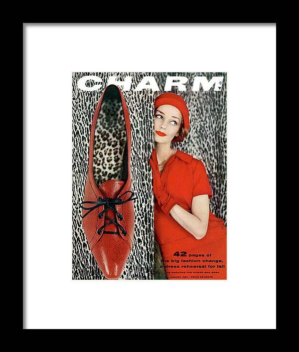 Accessories Framed Print featuring the photograph Dolores Hawkins Wears A Dachettes Hat And Red by Carmen Schiavone