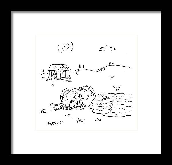 Cartoon Framed Print featuring the drawing Donald Trump Looking Into A Pond by David Sipress