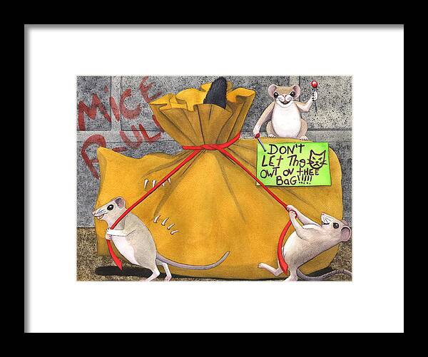 Cat Framed Print featuring the painting Dont let the cat out of the bag by Catherine G McElroy