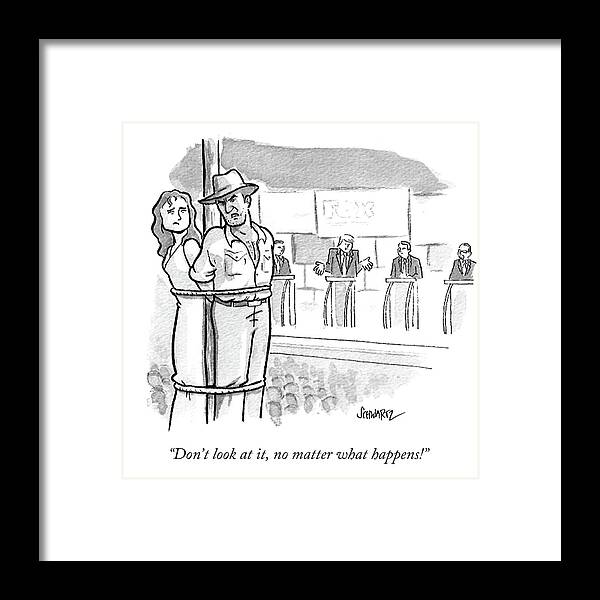 Don't Look At It Framed Print featuring the drawing Don't Look At It No Matter What Happens by Benjamin Schwartz