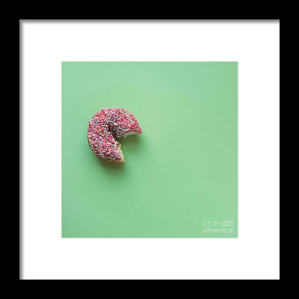 Food Framed Print featuring the photograph Donut With A Bite by Gillian Vann