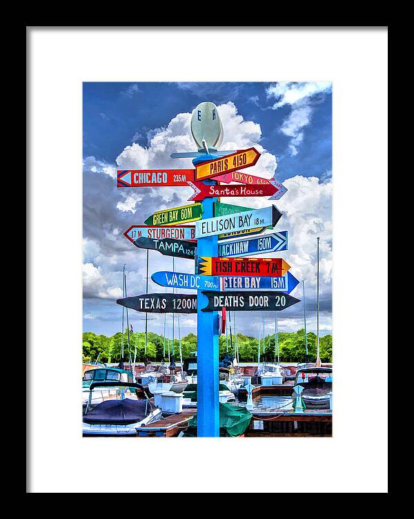Door County Framed Print featuring the painting Door County Directional Sign in Egg Harbor by Christopher Arndt
