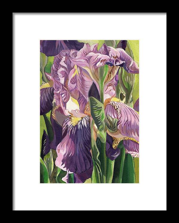  Double Purple Iris Framed Print featuring the painting Double purple Irises -painting by Alfred Ng