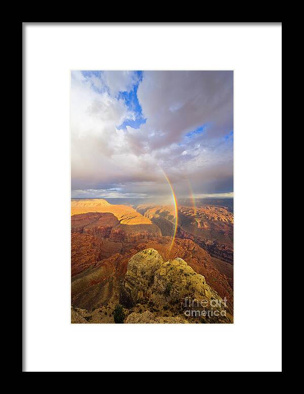 00345498 Framed Print featuring the photograph Rainbow at Kanab Pt, Grand Canyon by Yva Momatiuk John Eastcott