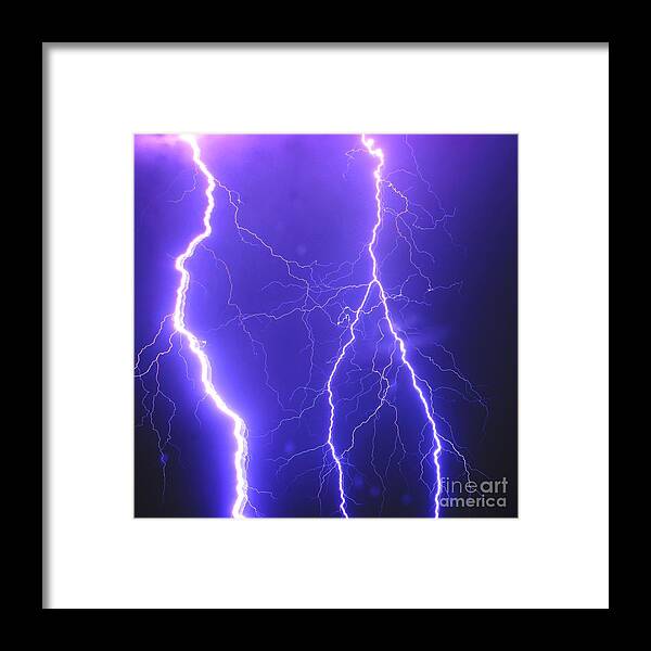  Framed Print featuring the photograph Double Triple Blue Lightning by Michael Tidwell