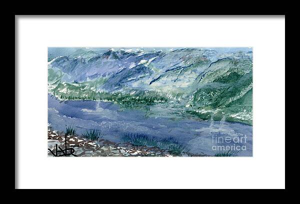 Landscape Mountains Blue Water Framed Print featuring the painting Down By The River to Pray by Victor Vosen