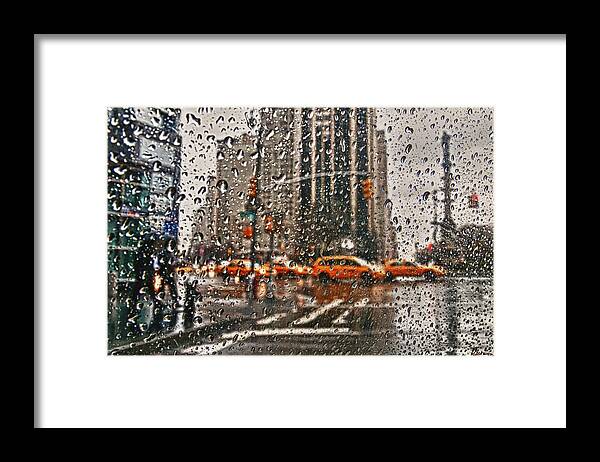 New York Framed Print featuring the photograph Downpour in Manhattan by Peggy Dietz