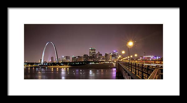Downtown | St. Louis | Mo | Missouri | East Side | Eads Bridge | Gateway Arch | Arch | Mississippi River | Skyline | Gold Leaf Framed Print featuring the photograph Downtown Saint Louis from the Eads Bridge at Night by David Coblitz