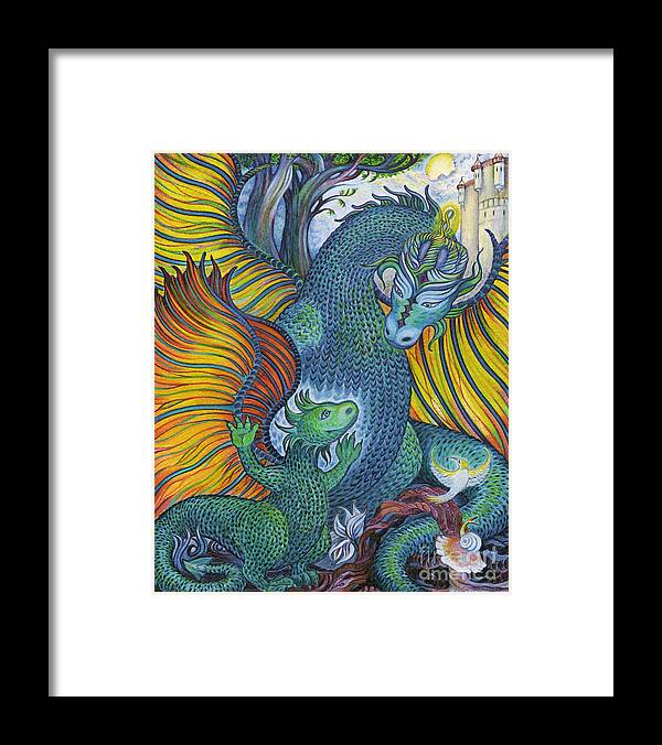 Dragon Framed Print featuring the drawing Dragon Heart by Debra Hitchcock