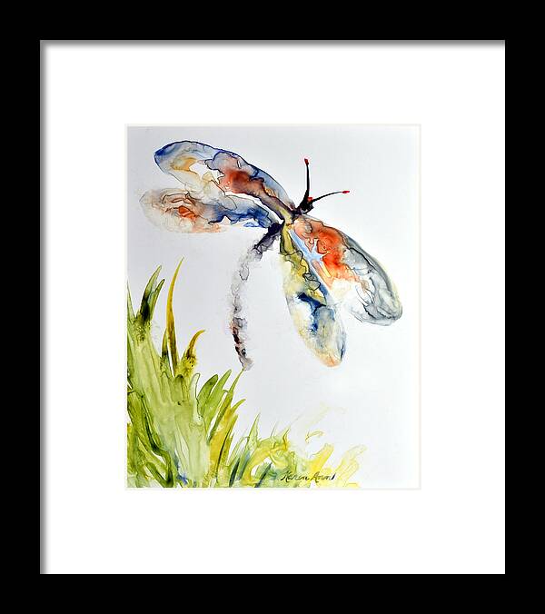 Dragonfly Framed Print featuring the painting Dragonfly by Karen Ann