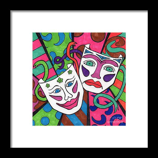 Drama Framed Print featuring the drawing Drama Masks by Susan Cliett