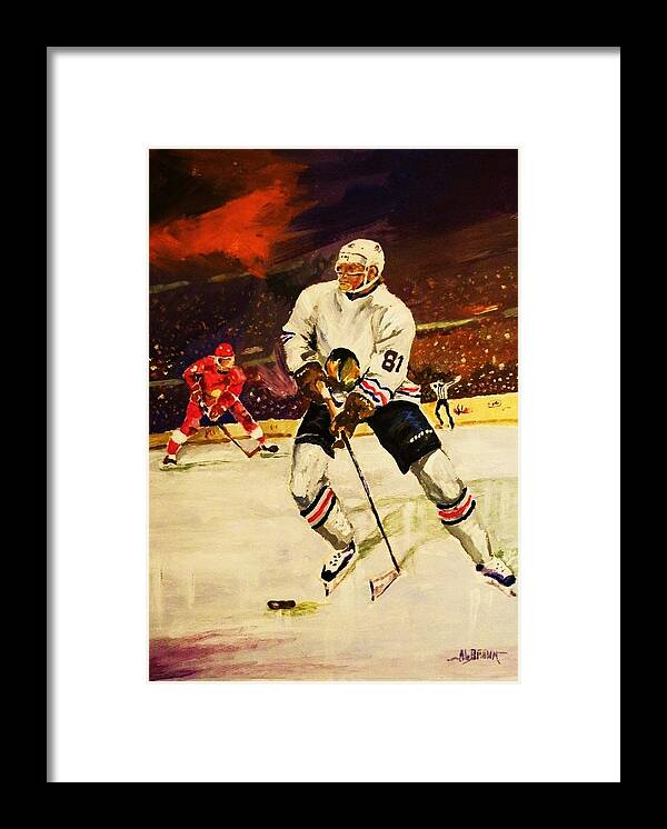 Hockey Framed Print featuring the painting Drama on Ice by Al Brown