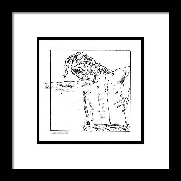 Jesus Framed Print featuring the drawing Drawing of Christ on the Cross by John Lautermilch