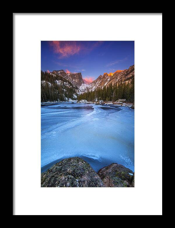 Dream Lake Framed Print featuring the photograph Dream Lake Blues by Darren White