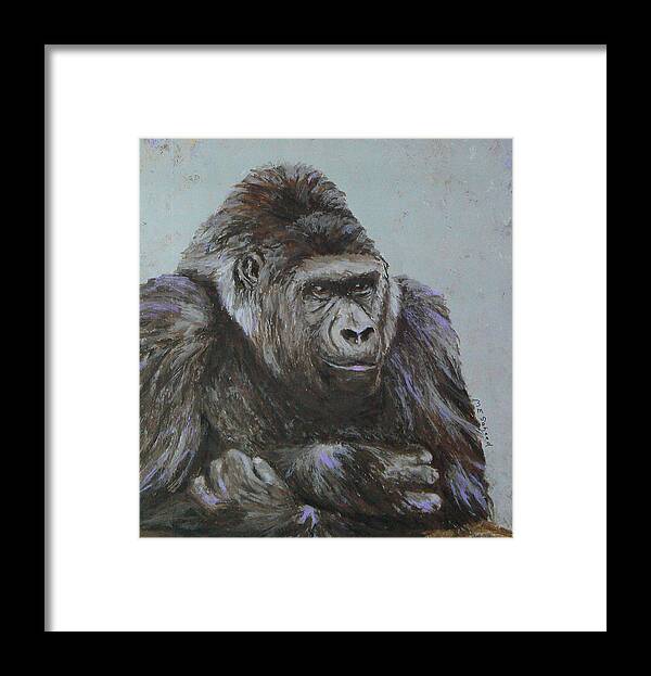 Gorilla Framed Print featuring the painting Dreaming of Dinner by Margaret Saheed