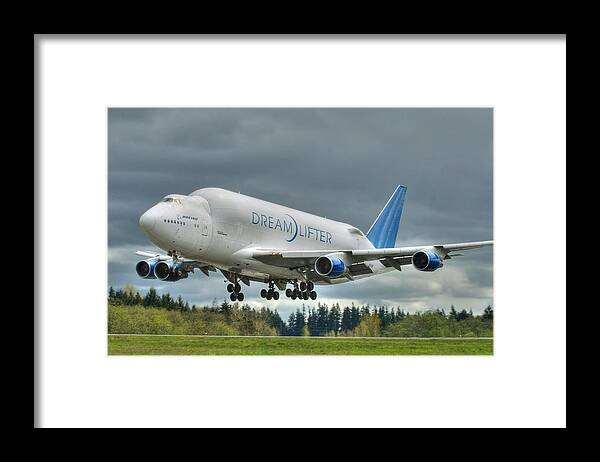 747 Framed Print featuring the photograph Dreamlifter Landing 2 by Jeff Cook