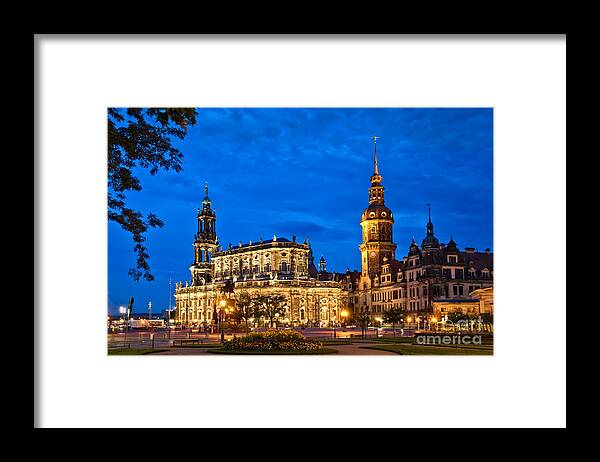 Dresden Framed Print featuring the photograph Dresden at night by Delphimages Photo Creations