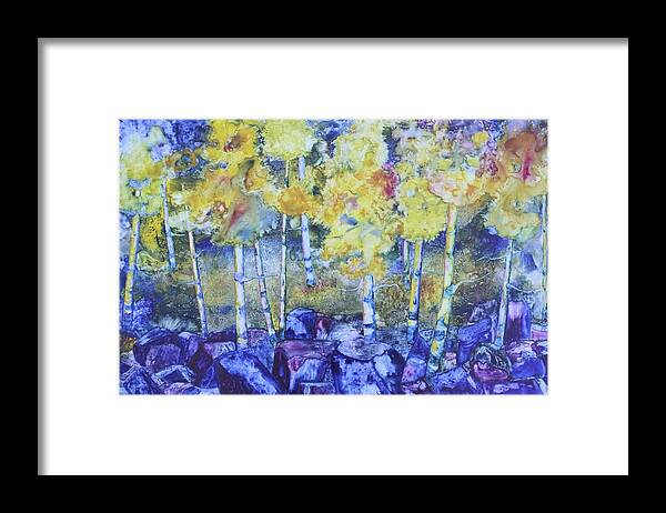 Aspen Framed Print featuring the painting Dry Creek Aspens by Nancy Jolley
