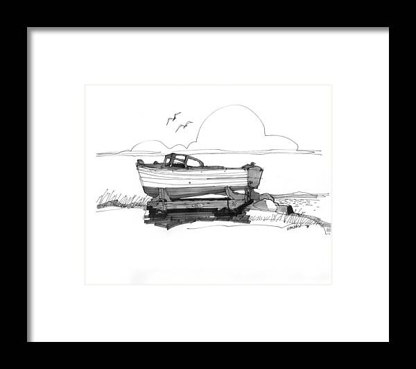 Ocracoke Framed Print featuring the drawing Dry Dock in Ocracoke NC 1970s by Richard Wambach