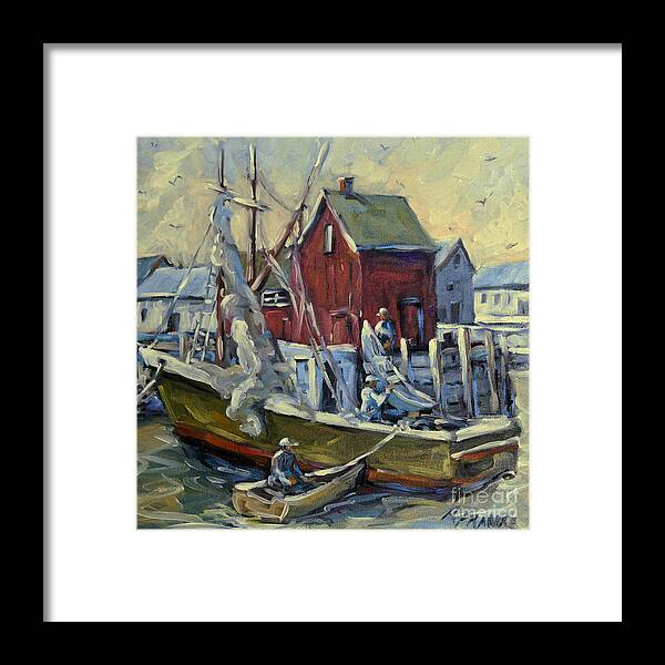 Seascape Framed Print featuring the painting Drying the Nets Motif I by Prankears by Richard T Pranke
