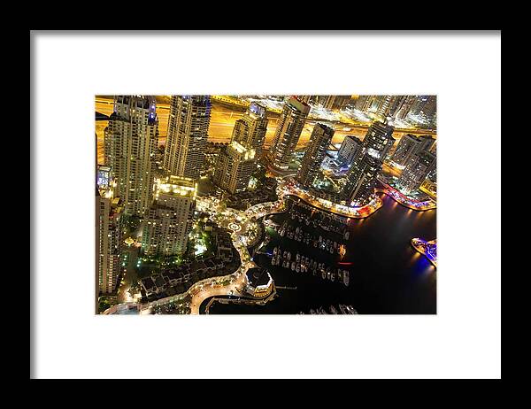 Tranquility Framed Print featuring the photograph Dubai Marina At Night by Anna Shtraus Photography