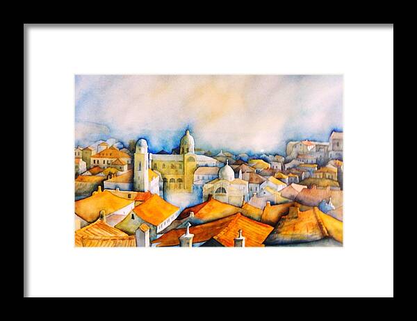 Cityview Framed Print featuring the painting Dubrovnik by Dagmar Helbig
