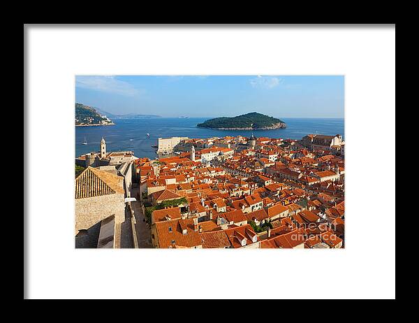 Medieval Framed Print featuring the photograph Dubrovnik Sunny Afternoon Panoramic View with The Harbor and old by Kiril Stanchev