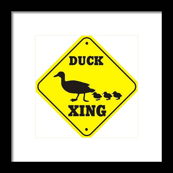 Duck Crossing Sign Framed Print featuring the digital art Duck Crossing Sign by Marvin Blaine