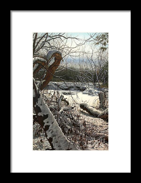 Snow Framed Print featuring the painting Duffins Creek 3 by Robert Hinves