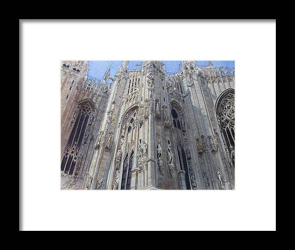 Architecture Framed Print featuring the painting Duomo di Milano II by Henrieta Maneva