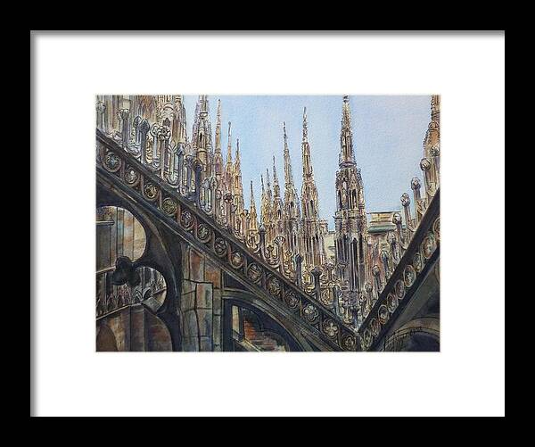 Duomo Di Milano Framed Print featuring the painting Duomo di Milano III by Henrieta Maneva
