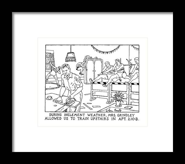 
Title: During Inclement Weather Framed Print featuring the drawing During Inclement Weather by Glen Baxter