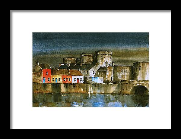 Val Byrne Framed Print featuring the painting Dusk at King Johns Limerick by Val Byrne