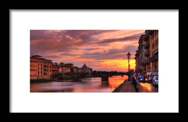 Sunset In Florence Italy Art Image Framed Print featuring the photograph Dusk Florence Italy by Bob Coates
