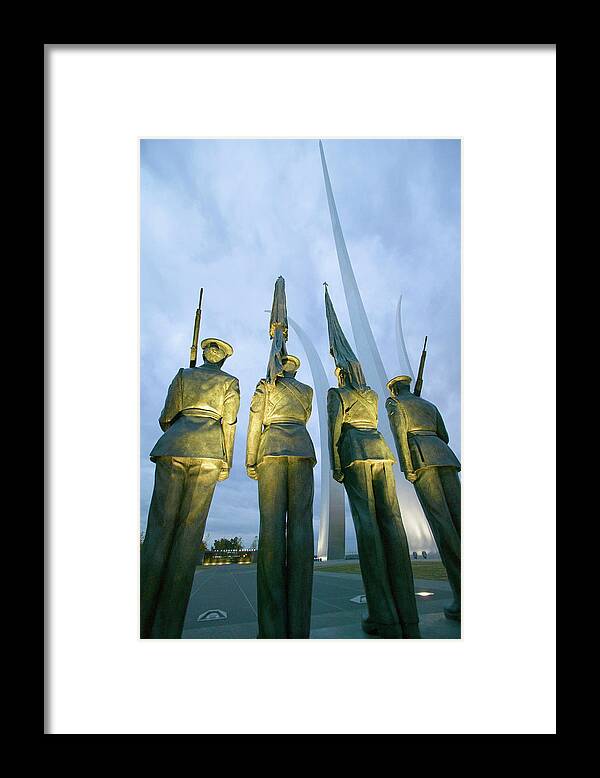 Photography Framed Print featuring the photograph Dusk Light Behind Bronze Honor Guard by Panoramic Images