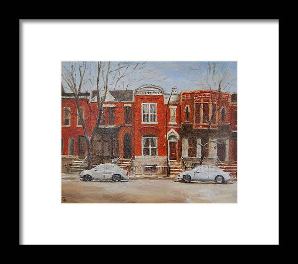 Chicago Rowhouse Framed Print featuring the painting Dusting on Dickens by Will Germino