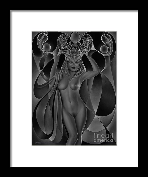 Nude-art Framed Print featuring the painting Dynamic Queen V-Black and White by Ricardo Chavez-Mendez