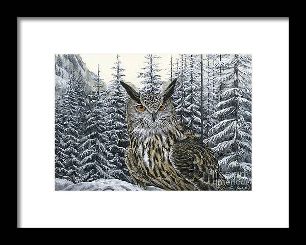 Eagle Owl Framed Print featuring the painting Eagle Owl by Tom Blodgett Jr