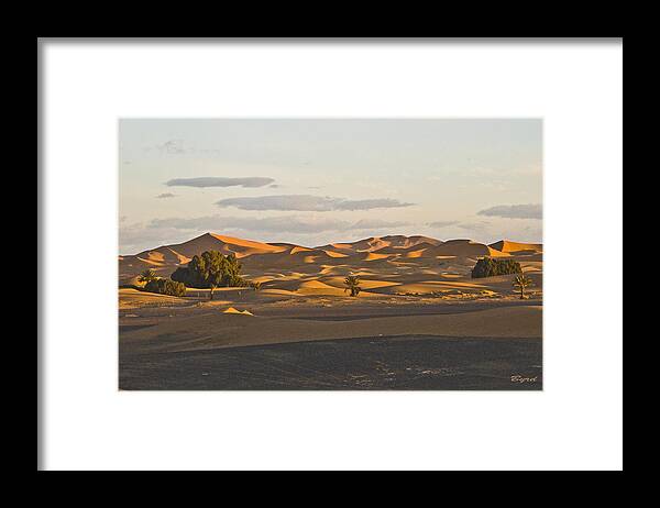 Sahara Dunes sand Dunes Desert Morocco Framed Print featuring the photograph Early morning Sahara by Christopher Byrd