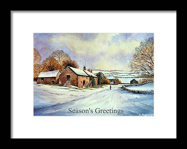 Greeting Cards Framed Print featuring the painting Early morning snow Christmas cards by Andrew Read