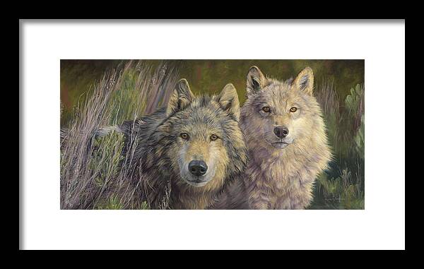 Wolf Framed Print featuring the painting Earth Spirits by Lucie Bilodeau