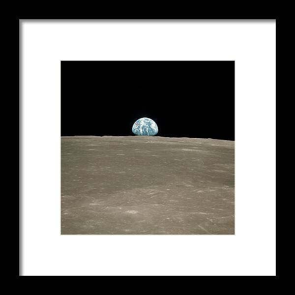 Earth Framed Print featuring the photograph Earthrise Over Moon by Nasa