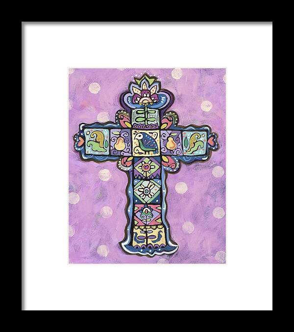 Jen Norton Framed Print featuring the painting Easter Cross on Orchid by Jen Norton