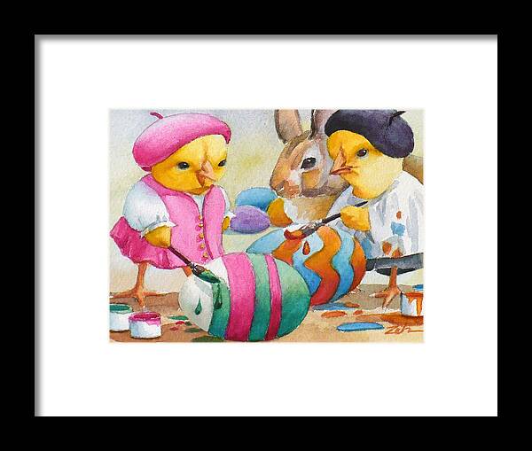 Ferdinand And Nina Framed Print featuring the painting Easter Egg Artists by Janet Zeh