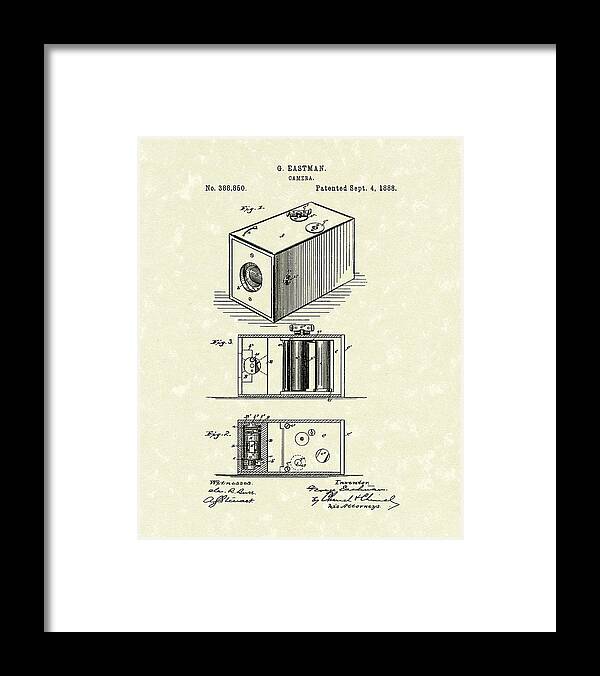 Eastman Framed Print featuring the drawing Eastman Camera 1889 Patent Art by Prior Art Design