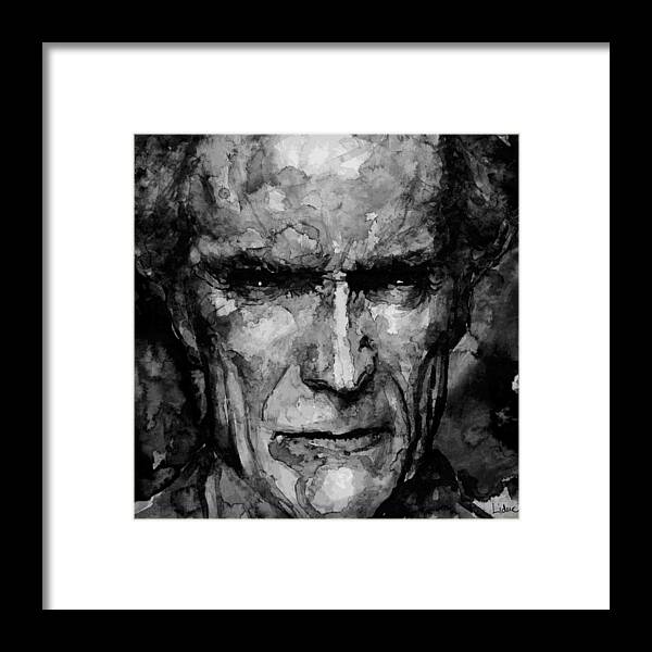 Clint Eastwood Framed Print featuring the painting Eastwood in BW by Laur Iduc