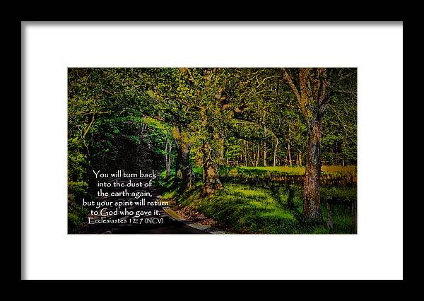 Scripture Framed Print featuring the photograph Ecclesiastes 12 - 7 by Dave Bosse