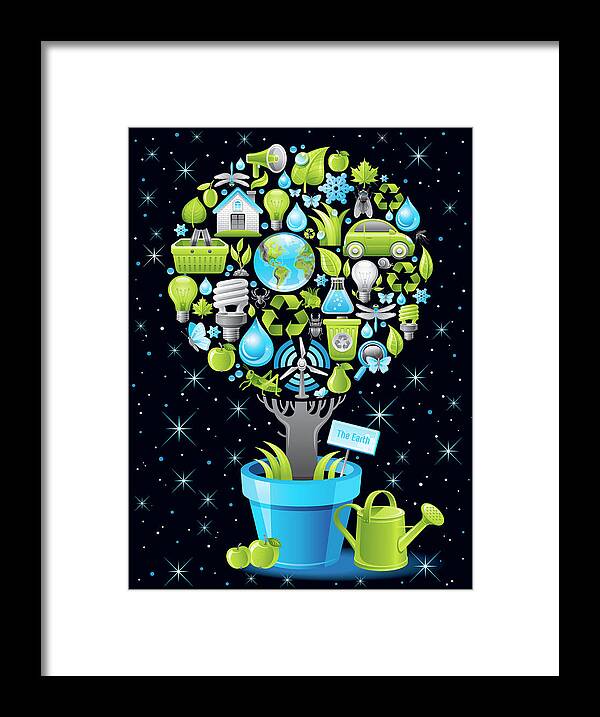 Atmosphere Framed Print featuring the digital art Ecological Poster With Tree In by O-che