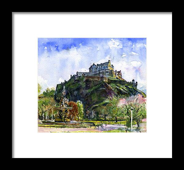 Edinburgh Castle Framed Print featuring the painting Edinburgh Castle Scotland by John D Benson