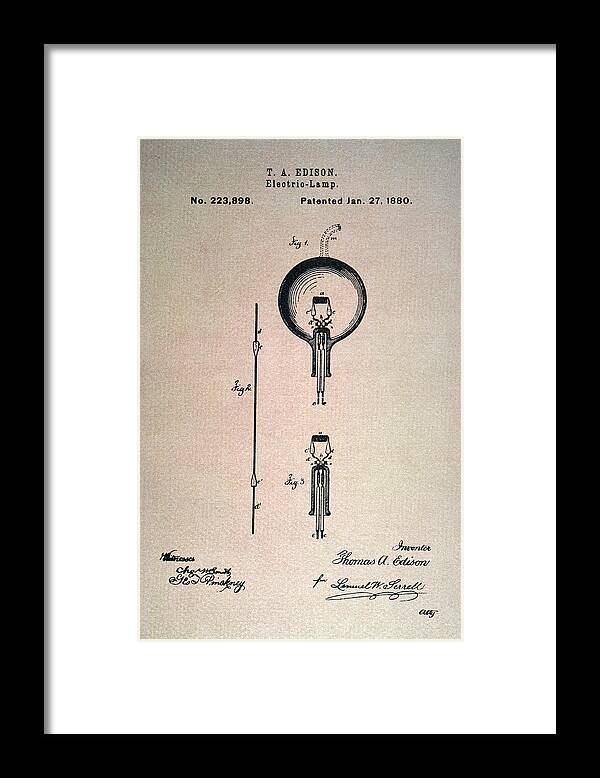 1880 Framed Print featuring the photograph Edison Electric Lamp, 1880 by Granger